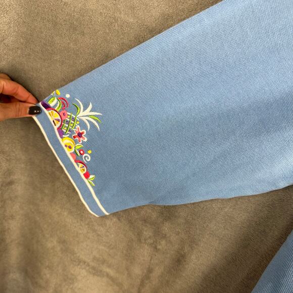 Bob Mackie Sweater Womens XL Blue Fruit Floral Embroidered Cardigan Artsy Preppy - Picture 4 of 14